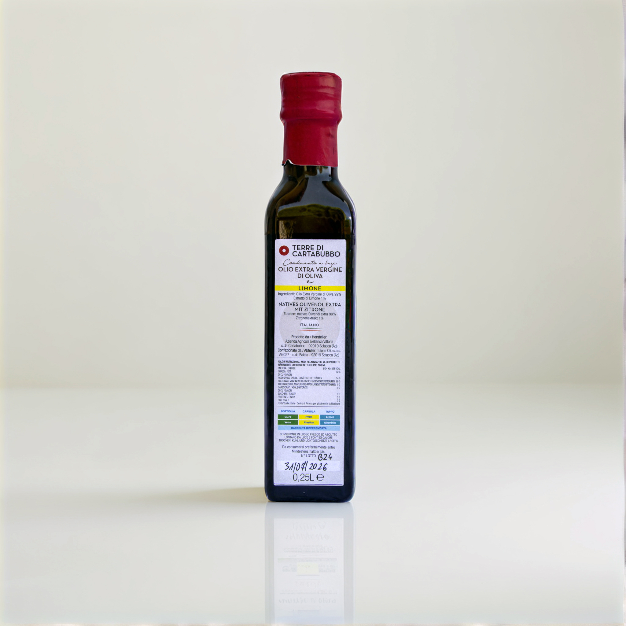 Olio EVO aromatizzato al limone Terre di Cartabubbo di Onirico Garden Sciacca
